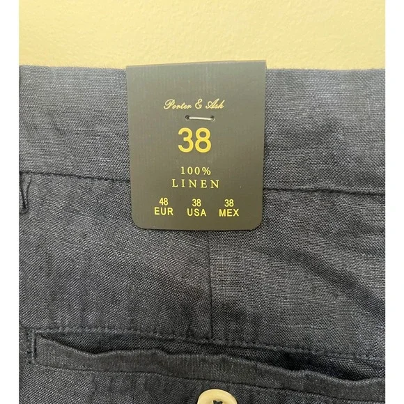 Porter & Ash Men Navy Blue 100 Linen Premium Collection Shorts Size 38 NWT - Picture 4 of 7